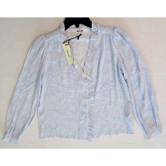 Rolla's 12963 Women's Sz S French Blue Mini Spot Ruffled Button Up Lily Blouse - Picture 7 of 11